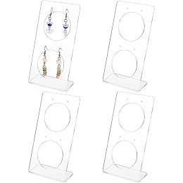 FINGERINSPIRE 4 Packs 4 Holes Earring Stands With 2 Round Cutout Inner Frame, Clear Acrylic L-Shape Jewelry Ear Studs Displays Holder With Film For Dangling Earring Display Marketing (3.2x6.3x1.6inch)