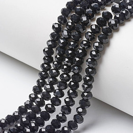 Honeyhandy Opaque Solid Color Glass Beads Strands, Faceted, Rondelle, Black, 10x8mm, Hole: 1mm, about 65~66pcs/strand, 20.8~21.2 inch(53~54cm)