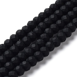 Honeyhandy Glass Beads Strands, Faceted, Frosted, Rondelle, Black, 4mm, Hole: 1mm, about 113~115pcs/strand, 41~42cm