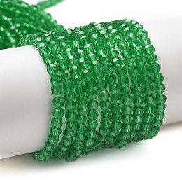 Transparent Glass Beads Strands, Faceted(32 Facets), Round, Green, 3~3.5mm, Hole: 0.6mm, about 174~175pcs/strand, 21.18~21.34 inch(53.8~54.2cm)