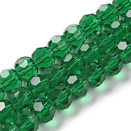 Transparent Glass Beads, Faceted(32 Facets), Round, Green, 6mm, Hole: 1mm, about 98pcs/strand, 20.47 inch(52cm)