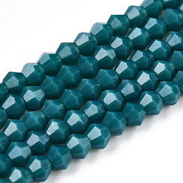 Opaque Solid Color Imitation Jade Glass Beads Strands, Faceted, Bicone, Teal, 2.9~3.3x3mm, Hole: 0.7mm,  about 113~115pcs/strand, 14.04~14.235 inch(36~36.5cm)