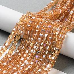 Electroplate Glass Bead Strands, AB Color Plated, Faceted, Cube, Wheat, 4x4x4mm, Hole: 1mm, about 98pcs/strand, 15.7 inch