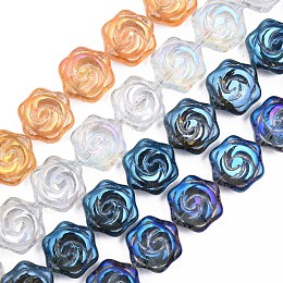 Honeyhandy Electroplate Transparent Glass Beads Strands, Flower, Mixed Color, 16x14.5x7.5mm, Hole: 1mm, about 40Pcs/strand, 24.80 inch(63cm)