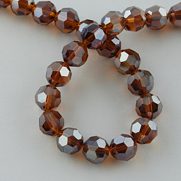 Honeyhandy Electroplate Glass Bead Strands, Pearl Luster Plated, Faceted, Round, Sienna, 8x7mm