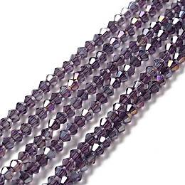 Transparent Electroplate Glass Beads Strands, AB Color Plated, Faceted Bicone, Purple, 4.5x4mm, Hole: 0.7mm, about 88~92pcs/strand, 135.04~140.55''(343~357cm)