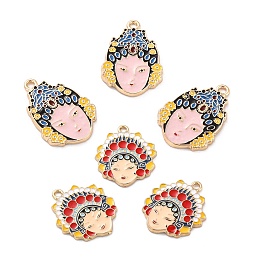 ARRICRAFT Zinc Alloy Pendants, with Enamel, Human Face Opera Make-ups, Mixed Color, 28x20~23x2mm, Hole: 2mm