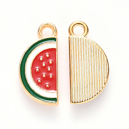 Honeyhandy Alloy Enamel Pendants, Watermelon Slice, Light Gold, Red, 17x8x2mm, Hole: 1.8mm