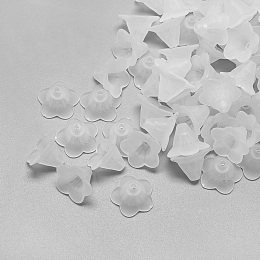 Honeyhandy 5-Petal Transparent Acrylic Bead Caps, Trumpet Flower Beads, Frosted, Clear, 14.5x14x9.5mm, Hole: 1.5mm, about 1000pcs/500g