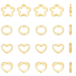 CHGCRAFT 20Pcs 4 Style Rack Plating Alloy Bead Frame, Long-Lasting Plated, Lead Free & Cadmium Free, Heart & Round Ring & Flower, Light Gold, 11.5~15x12.5~15x2.5~3mm, Hole: 1.2~1.4mm, Inner Diameter: 6~9mm, 5pcs/style