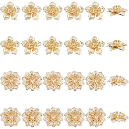 SUPERFINDINGS 24Pcs 2 Styles Brass Flower Beads Real 18K Gold Plated Metal Flower Cup Shape Bead Multi-Petal Flower Bead End Caps for DIY Jewelry Making, Hole: 0.8~0.9mm