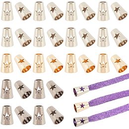 PandaHall Elite 48pcs 3 Colors Cord End Lock 9mm Alloy Conial Cord Lock Hollow Star Bell Shape Cord End Bell Stoppers Cone Cord Ends for Lanyard Clothes Shoes Hoodies Backpack Bag DIY