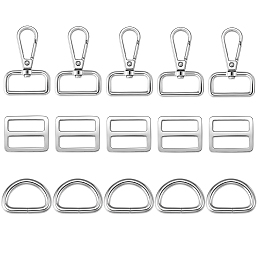 Honeyhandy 15Pcs 3 Style Iron D Rings, Alloy Slider Buckles & Swivel Clasps, Platinum, 5pcs/style