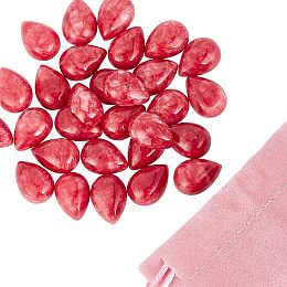 Arricraft 30 Pcs Natural Stone Cabochons, Teardrop Natural Jade Cabochons No Hole Flat Back Gemstone Beads Charms for Chakra Bracelet Necklace Earring Jewelry Making, Cerise