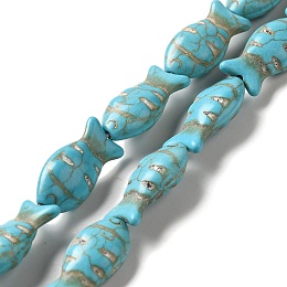 Honeyhandy Synthetic Turquoise Dyed Beads Strands, Fish, Turquoise, 22x12x7.5mm, Hole: 1mm, about 17pcs/strand, 14.96''(38cm)