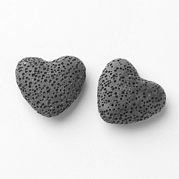 Honeyhandy Unwaxed Natural Lava Rock Beads, for Perfume Essential Oil Beads, Aromatherapy Beads, Dyed,  Heart, No Hole/Undrilled, Black, 24~25x22x10.5mm