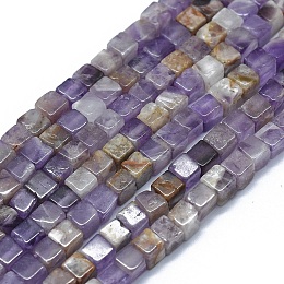 Honeyhandy Natural Chevron Amethyst Beads Strands, Cube, 3~4.5x3~4.5x3~5mm, Hole: 0.8~1mm, about 89~97pcs/strand, 15.1~15.5 inch(38.5~39.5cm)