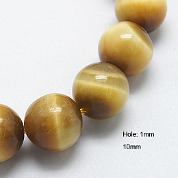 Honeyhandy Natural Yellow Tiger Eye Beads Strands, Round, 10mm, Hole: 1mm