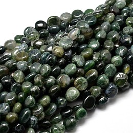 Honeyhandy Natural Moss Agate Nuggets Beads Strands, Tumbled Stone, 4~8x6~9x5~7mm, Hole: 1mm, about 15.3 inch~15.7 inch