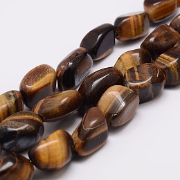 Honeyhandy Natural Tiger Eye Bead Strands, Tumbled Stone, Nuggets, 17~25x10~18x7~16mm, Hole: 1.5mm, about 22~25pcs/strand, 15.75 inch