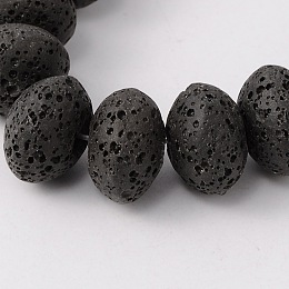 Honeyhandy Synthetic Lava Rock Bead Strands, Dyed, Rondelle, Black, 15~16x9~11mm, Hole: 2mm, about 37pcs/strand, 15.3 inch