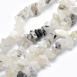 Honeyhandy Natural Tourmalinated Quartz/Black Rutilated Quartz Beads Strands, Chip, 5~8mm, Hole: 1mm, about 33 inch(84cm)