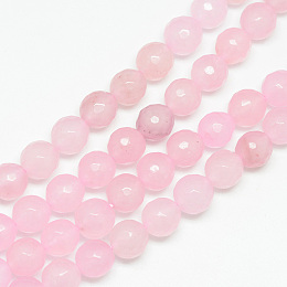 Honeyhandy Natural White Jade Bead Strands, Dyed, Faceted, Round, Pink, 8~9mm, Hole: 1mm, about 46pcs/strand, 14.76~14.96 inch(37.5~38cm)