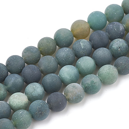 Honeyhandy Natural Moss Agate Beads Strands, Frosted, Round, 8mm, Hole: 1mm, about 47pcs/strand, 15.5 inch