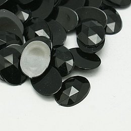 Honeyhandy Imitation Taiwan Acrylic Rhinestone Cabochons, Faceted, Flat Back Oval, Black, 25x18x6mm, about 200pcs/bag