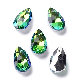 Honeyhandy Faceted Teardrop Glass Pendants, Green Yellow, 16x9x5mm, Hole: 1mm