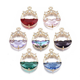 Honeyhandy Faceted Transparent Glass Pendants, with Brass Crystal Rhinestone Findings, Flat Round with Star, Light Gold, Mixed Color, 21x15x5mm, Hole: 1.4mm