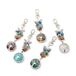 Honeyhandy Gemstone Chips Angel Pendant Decorations, Tree of Life Alloy Lobster Clasp Charms, Clip-on Charms, for Keychain, Purse, Backpack Ornament, 110mm