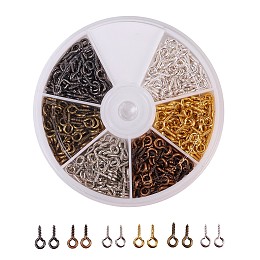 Honeyhandy Iron Screw Eye Pin Peg Bails, For Half Drilled Beads, Mixed Color, 10x5x1.2mm, Hole: 2.8mm, 6color, 75pcs/color, 450pcs