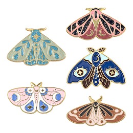 Honeyhandy 5Pcs 5 Style Alloy Enamel Brooches, Enamel Pin, with Butterfly Clutches, Butterfly, Golden, Mixed Color, 14~20x27.5x9.5mm, Pin: 1mm, 1pc/style