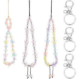 OLYCRAFT 3 Pcs 3 Style Acrylic Star Beaded Phone Chain with Keychain Clasp Acrylic Seed Beads Phone Charm Beaded Phone Lanyard Wrist Strap for Phone Case Keychain Accessories - 7.9~9.6 inch