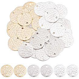 Arricraft 36 Pcs Brass Flat Round Links, Textured Flat Round Blank Tag Link Connectors, Connector Links Charms for DIY Jewelry Making, Gold Plated and 925 Sterling Silver Plated