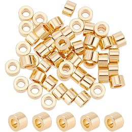 Arricraft 50 Pcs Column Spacer Beads, Golden Brass Rondelle Tube Beads with 3mm Large Hole Metal Tiny Loose Beads Charms for Jewelry Making Bracelet Necklace