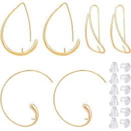 BENECREAT 6pcs 3 Styles Real 18K Gold Plated Stud Earring Hook, Brass Flat Earring Making Kit with Pearl Cup for Jewelry Earring Making, Pin: 0.8mm