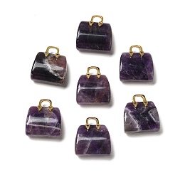 Honeyhandy Natural Amethyst Brass Pendants, Handbag Charms, Golden, 27.5x26x12mm, Hole: 6.3x5mm