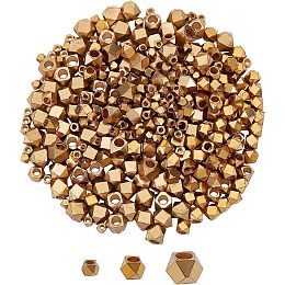 SUPERFINDINGS 300Pcs 3 Sizes Cornerless Cube Beads Faceted Ethnic Metal Spacer Beads Brass Gold Faceted Cube Metal Beads for Bracelet Necklace Jewelry Making, Hole: 1-2mm