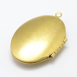 Honeyhandy Brass Locket Pendants, Oval, Nickel Free, Raw(Unplated), 42x27x9mm, Hole: 2.5mm