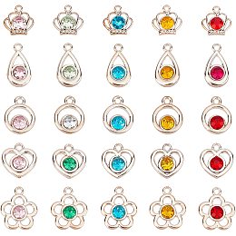 CHGCRAFT 100Pcs 5 Style Plastic Crown Rhinestone Pendants UV Plating Flower Heart Crystal Charms for Necklace Bracelet Earrings Jewelry Making, Length 19~30mm, Mixed Color