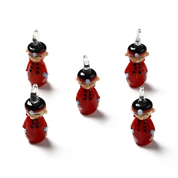 Handmade Lampwork Pendants, Man Charms, FireBrick, 33~34x13~13.5x10.5~11mm, Hole: 2.5~3mm