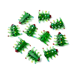 Honeyhandy Handmade Lampwork Beads, Cartoon Christmas Tree, Green, 21x19.5x7.2mm, Hole: 1mm