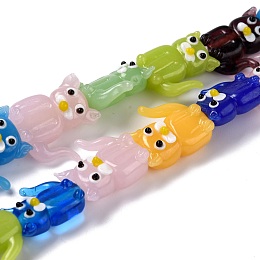 Honeyhandy Handmade Lampwork Beads Strands, Cartoon Cat, Colorful, 19~20x15.5~18.5x7~9.5mm, Hole: 1.5mm, about 18pcs/strand, 12.99 inch(33cm)