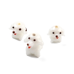 Honeyhandy Handmade Lampwork Beads, Cartoon Style, Dog, White, 18~21x13~15x11~17mm, Hole: 2mm