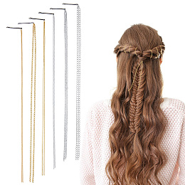 Nbeads 6Pcs 6 Styles Stainless Steel Punk Tassel Hair Clips Hair Extension Chain Clasps, Hair Bobby Pins Barrette, Ponytails Decorative Headwear for Party Women Girl, Golden & Stainless Steel Color, 550mm, 1pc/style