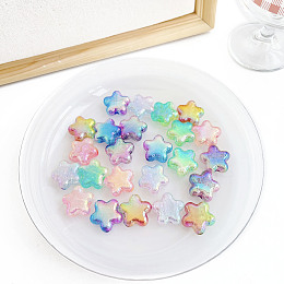 Transparent Crackle Acrylic European Beads, Gradient Color, Star, Mixed Color, 21.8x22.6x9.3mm, Hole: 4mm