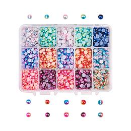 PandaHall Elite 15 Colors Half Flatback Pearl Beads, 5mm 6mm Acrylic Imitation Pearl Cabochon for Scrapbooking Embellishment and Craft DIY Phone Nail Making, About 3150pcs