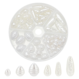 PandaHall Elite 60pcs Eco-Friendly ABS Plastic Imitation Pearl Beads, High Luster, Grooved, Teardrop, Creamy White, 10~27x5~13.5mm, Hole: 1~1.8mm